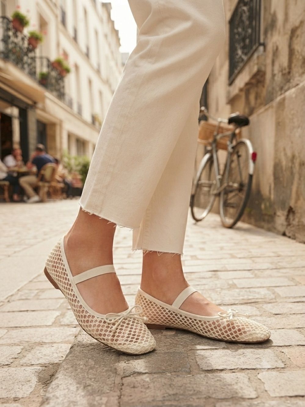 Nicole Miller Mesh Mary Jane Ballet Flats Bow Strap Slip On Square Toe US 8.5 - Picture 1 of 7